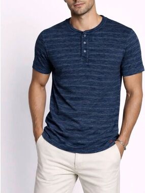 Faherty Striped Short-Sleeve Henley